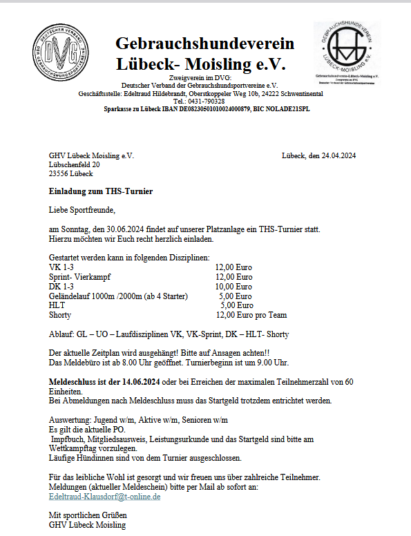 Einladung GHV Luebeck Moisling THS Turnier 062024